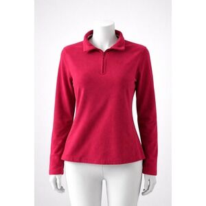 Gap Womens Fleece Quarter Zip Pullover Sweater Pink Large Fuzzy on Stomach